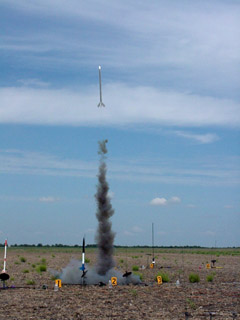 Rocket chuffs off the pad